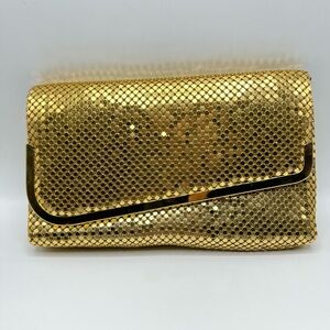 La Regale Gold Mesh Chainmail Clutch Evening Bag Cocktail Party Formal Wedding